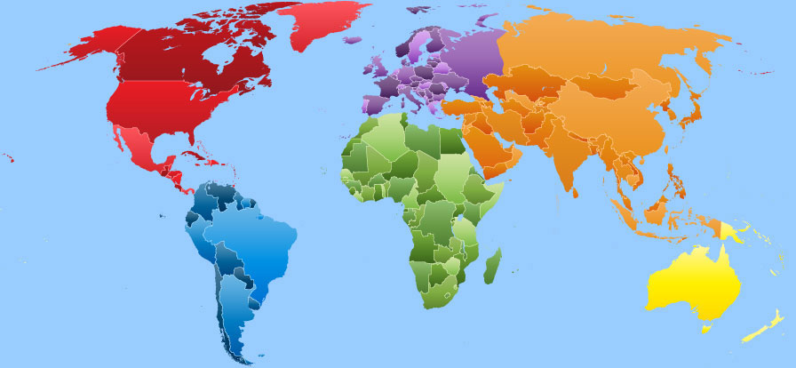 World Map Countries. This world map displays six