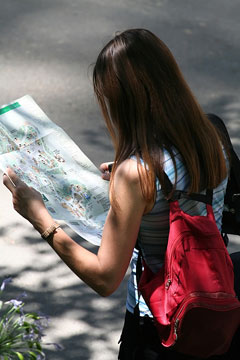woman reading a map
